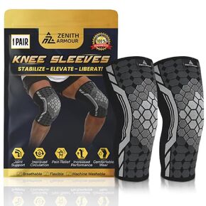Compression Knee Brace Sleeve Support - Pain Relief, Meniscus Tear, ACL, Arthritis, Joint Pain, Recovery, Workout, Fitness - 1 Pair, Breathable, Machine Washable (Medium)