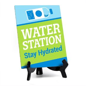 Signs ByLITA Water Station: Stay Hydrated Table Sign with Acrylic Stand (6x8“)