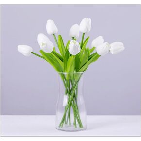 18 Pcs White Artificial Tulip Flowers Fake Tulips PU 13.5"" Real Touch Faux Flowers Bouquet for Room Office Table Party Home Kitchen Wedding Decorations in Saudi Arabia