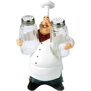 Nikou Resin Chef Statue, Holding Two Seasoning Bottle Resin Figurines for Home Decor Kitchen Restaurant Decoration