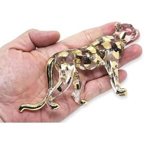 5" Long Tiger Figurine Leopard Blown Glass Cheetah Statue Handmade Clear Blowing Art Animal Collectibles Gift Decor