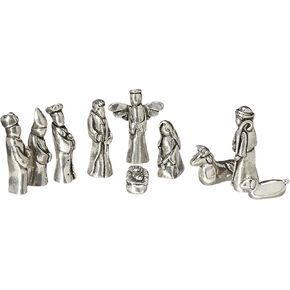 Nativity Set Mini Pewter Figurine 10 pc Set w/ Velvet Pouch