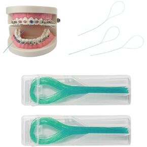 70 Count Dental Floss Threaders for Braces, Bridges, and Implants, Orthodontic Floss Needle Threaders, Traction Device for Teeth Correction, Dental Cleaning Care Accessories