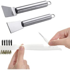 3 Pcs Kitchen Cleaning Scrub Brush and Scraper Tool Set,BetterJonny Brass Wire Rust Cleaner Brushes & Cooktop Scraper Kitchen Scrub Tools Perfect for pots, Pans, Kitchen,Tile, and Household Cleaning.