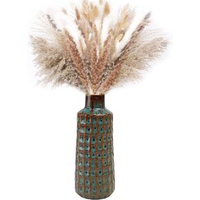 Ceramic Vase for Home Decor - 11 Inch Flowers Vase for Vintage Decor,Unique Emerald Green Vase with Glossy,Reactive Glazee Vase for Pampas Grass,Living Room, Kitchen 4.5 X 4.5 Inch