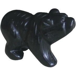 Hand Carved Gemstone Crystal Bear Figurine Animal Statue Carving Office Home Decor 1.5'' (Black Obsidian)