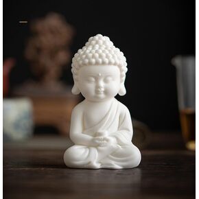 Mini Buddhist Statue Figurine Sculpture for Home Decoration, Blessing, Meditation, Yoga, Office, Tea Room Furnishings, Porcelain White Baby Buddah Statue for Zen 4 inch
