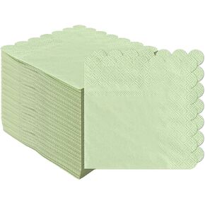100 Pieces 2-Ply White Scalloped Napkins Folded 5 x 5 inch Disposable Cocktail Napkins Paper Napkins for Dinner Wedding Birthday Party White Beverage Napkins