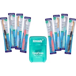 Extra Soft Toothbrush, Soft Ultra Fine Feathered Bristles Toothbrush with Soft Slim Handle Grip and Thumb Rest for Adults, 8 Pack with Bonus Floss