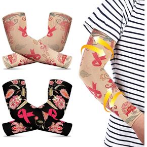 2 Pairs Lymphedema Compression Arm Sleeves Breast Cancer Awareness Sleeves Floral Arm Sleeves Tattoo Sleeve Gardening Sun Protection Sleeves Sport Sleeves for Women Men