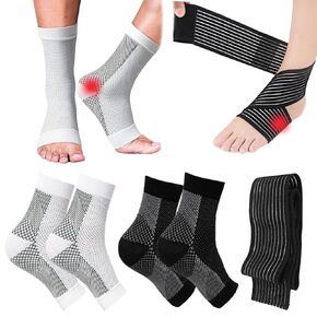 Neuropathy Socks for Women and Men, Upgraded 2 Pairs Soothe Socks with 2 Ankle Support Straps, Ankle Brace Plantar Fasciitis Relief Toeless Ankle Compression Sleeve