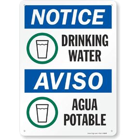 Smartsign S-8068-PL-14 "Notice: Drinking Water" Plastic Sign, Bilingual with Graphic, 14" x 10", Black/Blue/Green on White