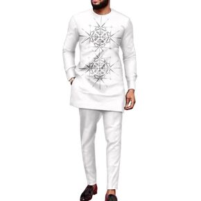 الملابس الأفريقية للرجال 2 قطعة مجموعات طويلة الأكمام Dashiki القمصان الأفريقية وبانت الذهب طباعة الرجال الملابس الأفريقية مجموعات