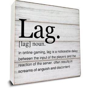 Lag Definition Wooden Box Sign Gamer Gaming Desk Decorative Wooden Sign Game Room Decor for Desk Table Shelf 5 x 5 Inches