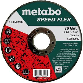 Metabo - Application: Steel/Stainless Steel - 4 1/2" Speed-Flex Ceramic 36 Grit, 7/8", T29 Fiberglass (655833000), Speed-Flex