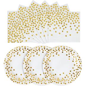 Black and Gold Paper Plates and Napkins Party Supplies,25 * 7" Dessert Plates & 25 * 6.5" Napkins,for Birthday,Graduation,Retirement,Father's Day(Serve 25)