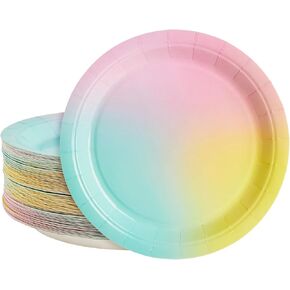BLUE PANDA Rainbow Party Supplies, Pastel Paper Plates (9 in., 80 Pack)