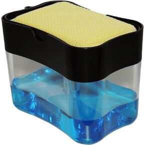 Elite Buddy Dish Soap Dispenser and Sponge Holder for Kitchen Sink Countertop, Includes Made in USA Non Scratch Sponge Scrubber, Black