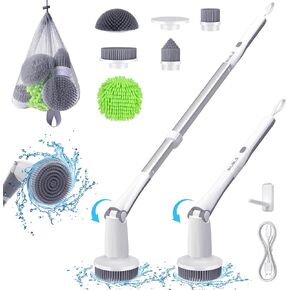 600RPM Electric Spin Scrubber, BIUBLE Cordless Cleaning Brush with Adjustable Long Handle, 5 Upgrade Replaceable Brush Heads & Velcro, Bathroom Shower Cleaning Scrubber for Bathtub Grout Tile Floor in Kuwait