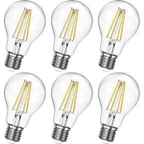 Dimmable A19 Clear LED Light Bulbs 60W Equivalent, 2700K Soft Warm White Light Bulbs 6W E26 Base, Antique Edison Bulbs for Living Room Bedroom Outdoor, 6Packs