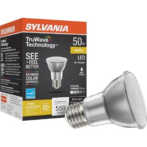 SYLVANIA LED TruWave Natural Series PAR20 Light Bulb, 50W Equivalent, Efficient 6W, Medium Base, Dimmable, 3000K, White - 1 Pack (40920)