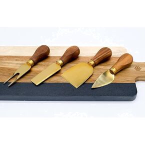 -Premium Modern Black Walnut and Gold Cheese Knives Set - Set of 4 - For Charcuterie Platters, Cheese Boards, Housewarming, Gift Ready in Saudi Arabia