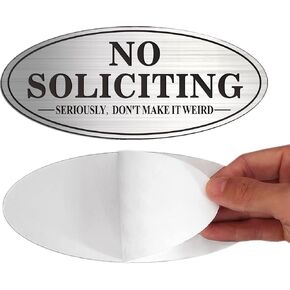 No Soliciting Sign - Self Adhesive 7" x 3" No Solicitor Metal Signs for House - Made From Durable Aluminum for Indoor/Outdoor Use - Waterproof and Weather Resistant (2 Pack GOLD)