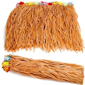 Kicko Luau Hawaiian Grass Table Skirt - 2 Pack - 9 Feet X 29 Inch - Real Hawaiian Island Party Decorations with Hibiscus Flowers, for Kids and Adult Birthdays, Polynesian Themed Events