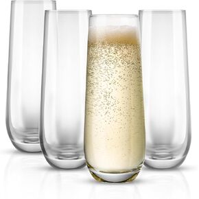 KooK Champagne Flutes, Champagne Glasses, Mimosa Glasses, Stemless Champagne Flutes, Set of 8, 9.4oz, Rose, Prosecco, for Weddings and Parties, Dishwasher Safe