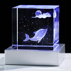 Movdyka 3D Dolphin Crystal Glass Figurine Dolphin Gifts for Women Men with Colorful Lamp Base Night Light for Girls or Boys Collectible Home Decorations