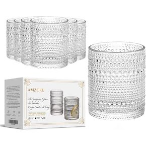 Amzcku Vintage Drinking Glass Set of 12 Kitchen Glasses Cup（13 OZ），for Water，Cocktail，Milk，Juice and Beverage.…