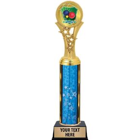 Bocce Ball Trophies, 11" Blue Stars Bocce Ball Trophy Award, Free Engraving Prime