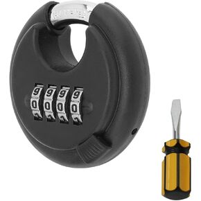 Combination Padlock, 4 Digit Disc Lock with Hardened Steel Shackle, Keyless Heavy Duty Combo Lock with Screwdriver for Outdoor Sheds Fence, Gates, Storage Unit (Red)