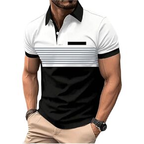SOLY HUX Men's Golf Polo Shirts Short Sleeve Collar Tennis Shirt Color Block Striped Work T-Shirt
