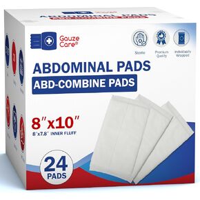 GauzeCare Sterile Abdominal Pads 5x9 inch 20-Pack | Extra Absorbent & Thick, Individually Packed Combine Pads with Non-Stick Outer Layer for Heavy Bleeding Wounds | Perfect for First Aid Kits (IFAKs)