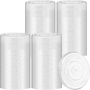 200 Pcs Clear Flat Lids Plastic Disposable PET Cup Lids with Straw Slot Fits for 12 oz, 16 oz, 20 oz and 24 oz Cups for Summer Iced Coffee, Ice Cream, Slush, Milkshake, Party Supplies