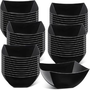 Tanlade 50 Pcs Square Plastic Serving Bowls Disposable Snack Salad Bowl Small Party Bowls Candy Bar Containers Taco Bar Serving Dishes for Buffet Chips Fruit (Clear,8 oz)