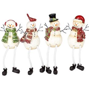 Glitter Striped Snowman 4 x 3 Resin Stone Christmas Shelf Sitter Figurines Set of 4