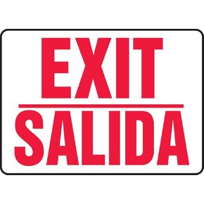 Accuform SBMEXT906MVS Spanish Bilingual Adhesive Vinyl Safety Sign, Legend "EXIT/Salida", 10" Length x 14" Width x 0.004" Thickness, Red on White