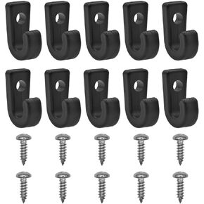 10 PCS Kayak J Hooks Black Nylon Kayak Lashing Hook with Self Tapping Screws for Safety Kayaks Canoes Paddleboards Rowboats Kayak Accessories Hook