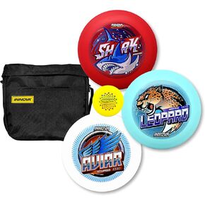 Innova Discs Golf Starter Set with Bag – Frisbee Golf Discs Set for Beginners with Disc Golf Driver, Mid-Range, Disc Golf Putter and Mini Marker (Colors Will Vary)