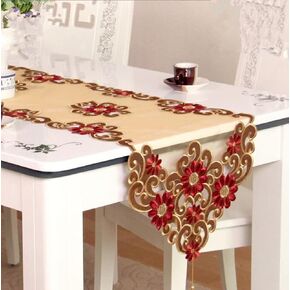 Hollow Out Embroidered Table Runner Table Line Flowers Table Runners Country Outdoor Lace Floral Washable Dresser Dining Table Top Beige 15" x 59"