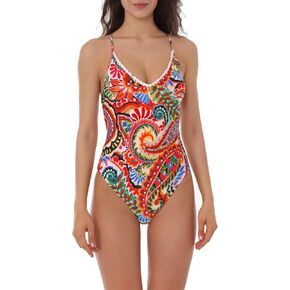 بدلة سباحة Lucky Women's Standard Tropical Paisley قطعة واحدة، قابلة للتعديل، مربوطة من الخلف، بدلات استحمام
