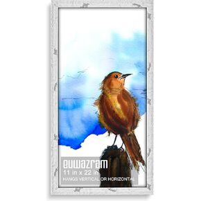Rustic White 11x22 Frame - Single Frame, 11 x 22 Poster Frame for Artwork, Puzzles, Photos and Movie Posters Picture Frames