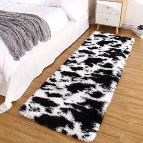 Zacoo Runner Rug 2x6 Shag Rug for Living Room Shaggy Rug Kids Rug Plush Rug Cow Printed Carpet Bedroom Fluffy Rug Bedside Rug Soft Rug Non Skid Rug Modern Area Rug for Nursery Dorm, Black/White 2'x6'