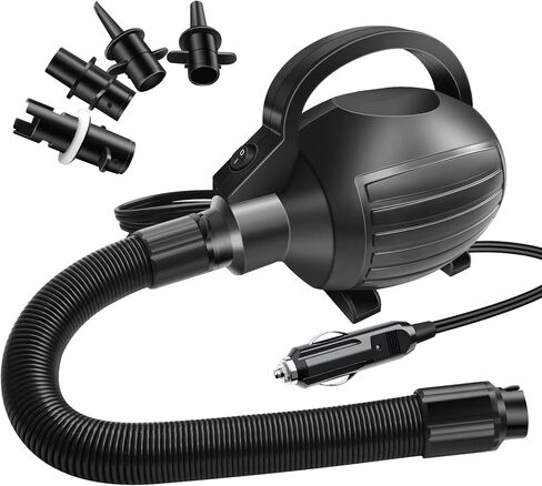 مضخة هواء كهربائية قابلة للنفخ، مضخة مرتبة هوائية بتيار مستمر 12 فولت، مضخة نفخ سريعة التعبئة، مضخة هواء محمولة للتخييم في الهواء الطلق/القارب/حمام السباحة، 4 فوهات in Kuwait