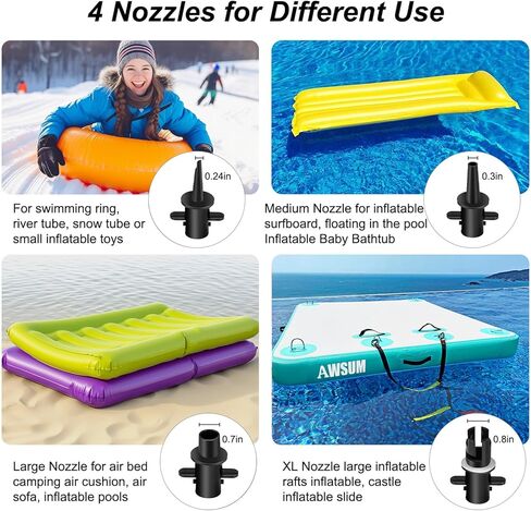 مضخة هواء كهربائية قابلة للنفخ، مضخة مرتبة هوائية بتيار مستمر 12 فولت، مضخة نفخ سريعة التعبئة، مضخة هواء محمولة للتخييم في الهواء الطلق/القارب/حمام السباحة، 4 فوهات in Kuwait