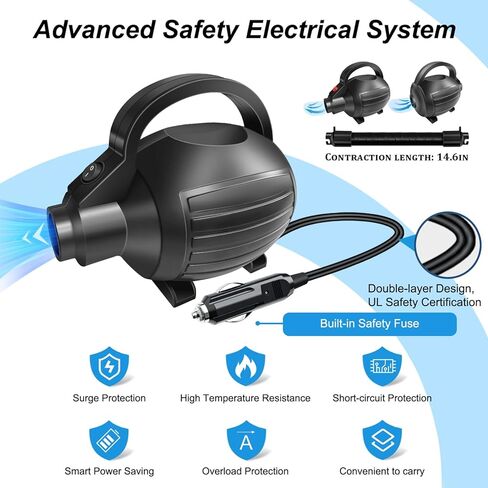 مضخة هواء كهربائية قابلة للنفخ، مضخة مرتبة هوائية بتيار مستمر 12 فولت، مضخة نفخ سريعة التعبئة، مضخة هواء محمولة للتخييم في الهواء الطلق/القارب/حمام السباحة، 4 فوهات in Kuwait