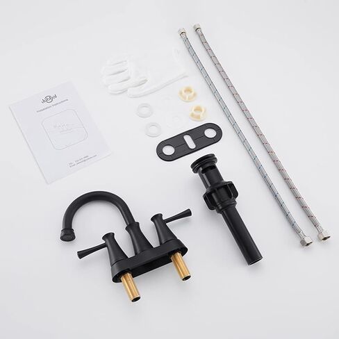 Bathroom Sink Faucet 2 Handles Black Centerset Bathroom Faucet Brass Lavatory Vanity Faucet with Pop up Drain and Supply Lines in Saudi Arabia