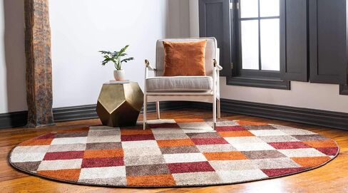 Unique Loom Autumn Collection Modern Contemporary Casual Abstract Area Rug (Multi/ Beige Checkered, 8 ft 0 x 8 ft 0 Round) in Saudi Arabia